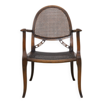 Classic English Armchair in Oak and Rattan