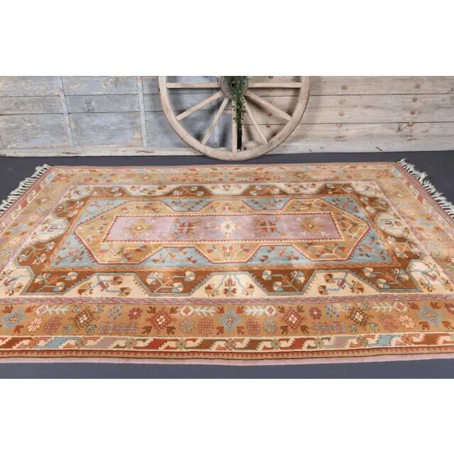 Vintage Turkish Oushak handmade wool cotton orange area rug 201x281
