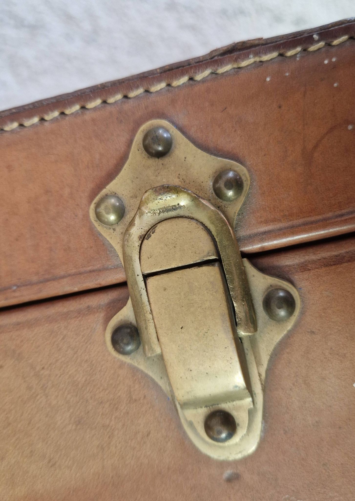 Antique leather and brass trunk/suitcase, high-end luggage circa 1930