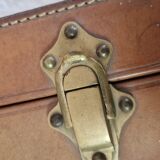 Antique leather and brass trunk/suitcase, high-end luggage circa 1930