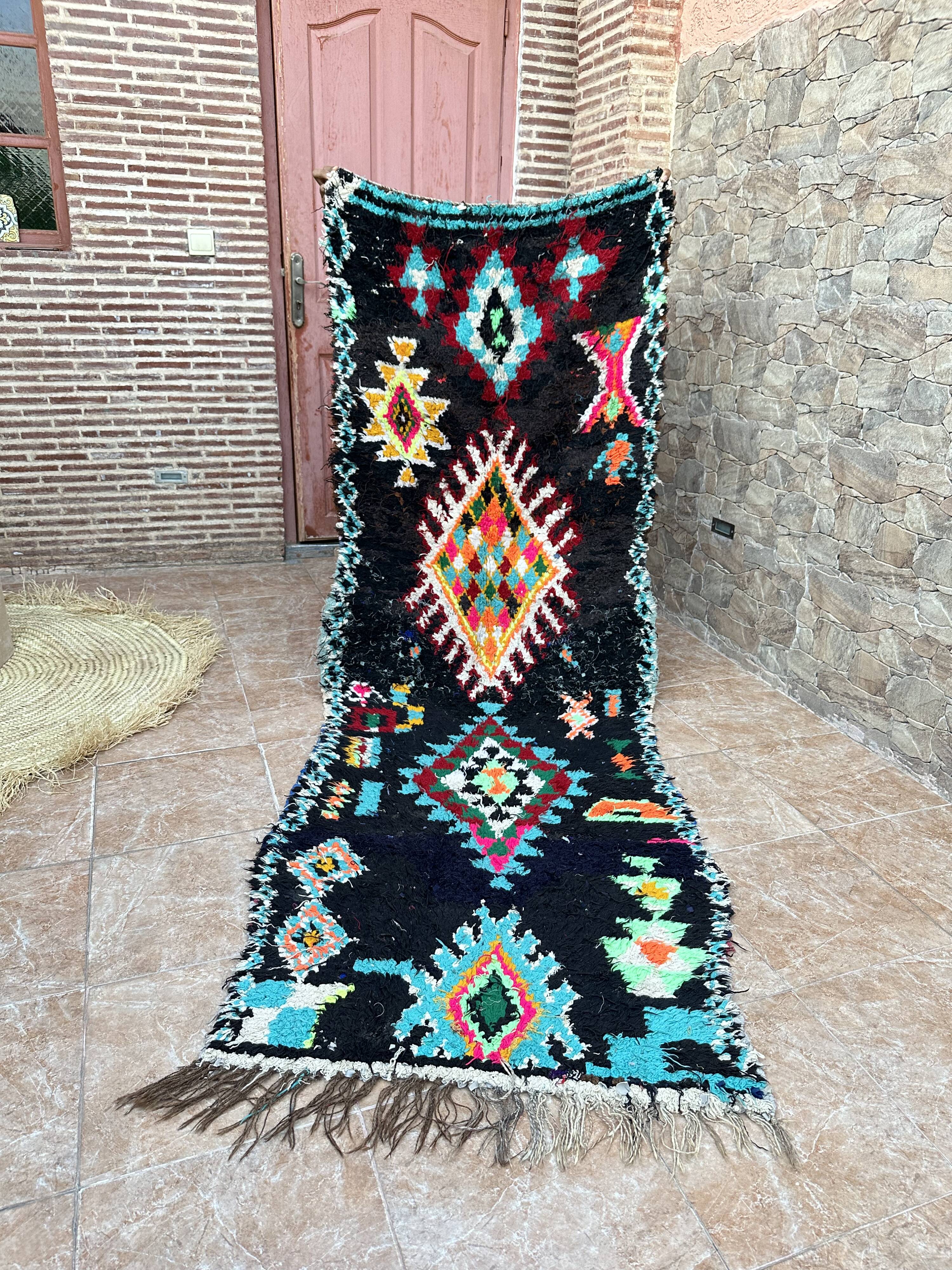 Vintage Berber Boucherouite hallway runner: Moroccan rug