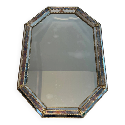 Miroir Octogonal à Facettes et Guirlandes de Laiton — Travail Français, Ver