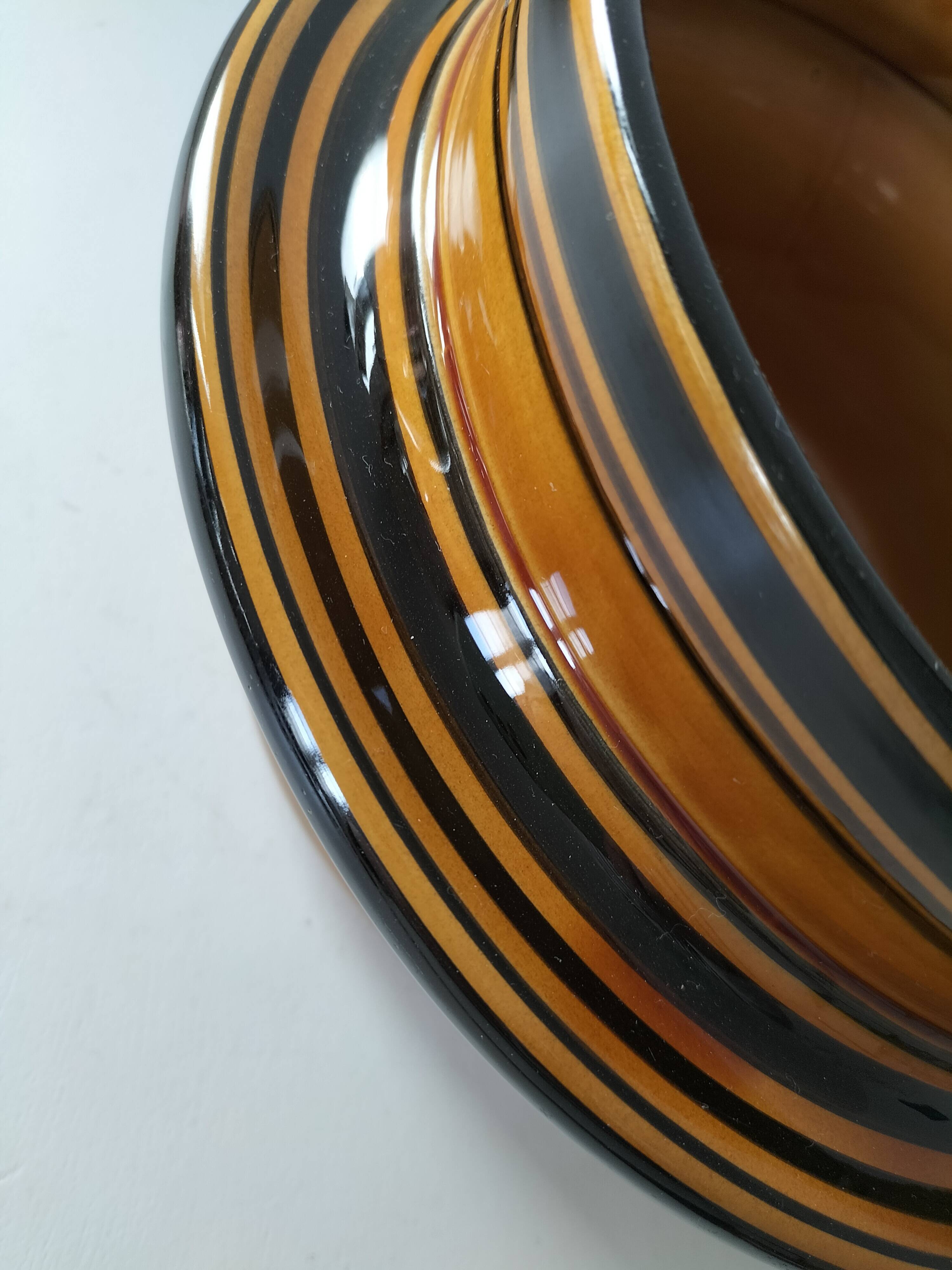 Vintage Luwasa cache-pot in brown caramel and black, ceramic, 1975