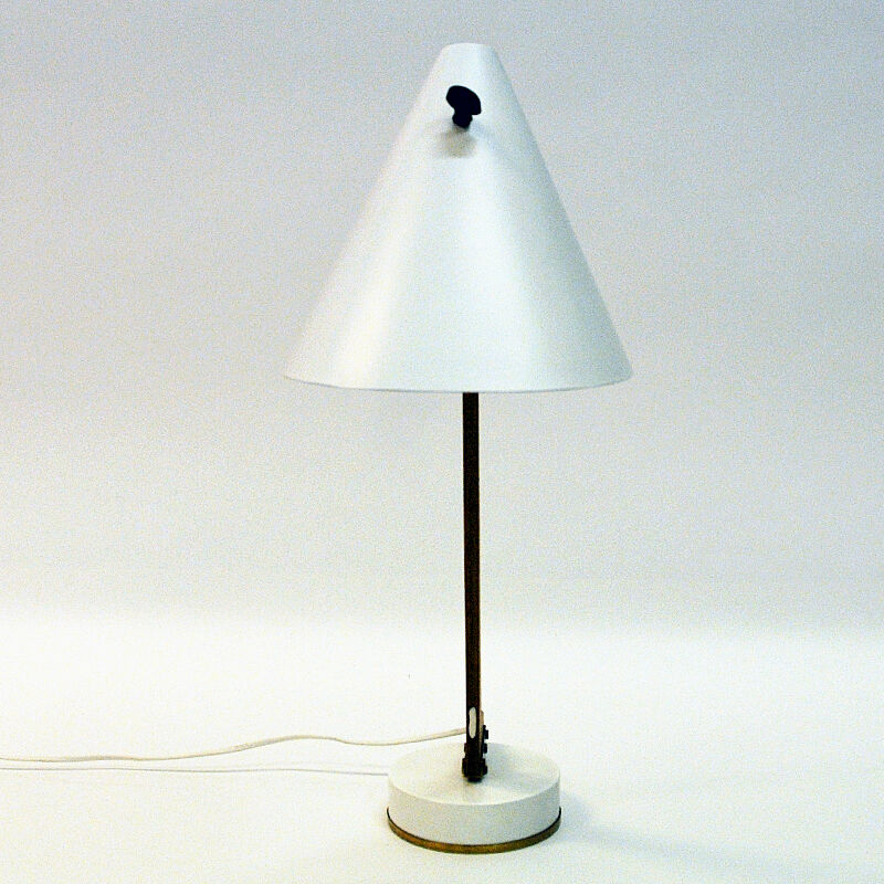 White metal and teak table lamp B54, Hans Agne Jakobsson 1950s Sweden