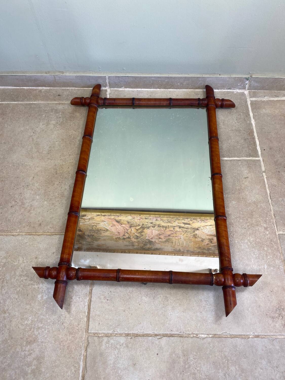 Antique turned wooden mirror