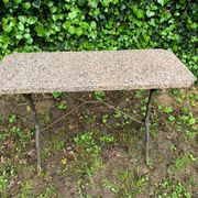 Table de bidtrot des annees 50 en fer forge et granit gris/rose