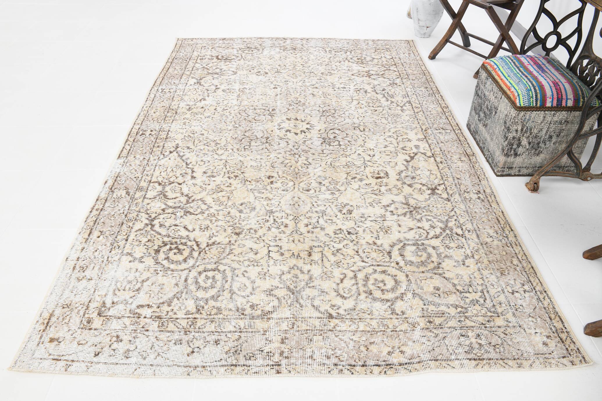 5x9 Rug For Bedroom Brown & Beige Pastel Persian Rug, 170x274Cm SK 5461