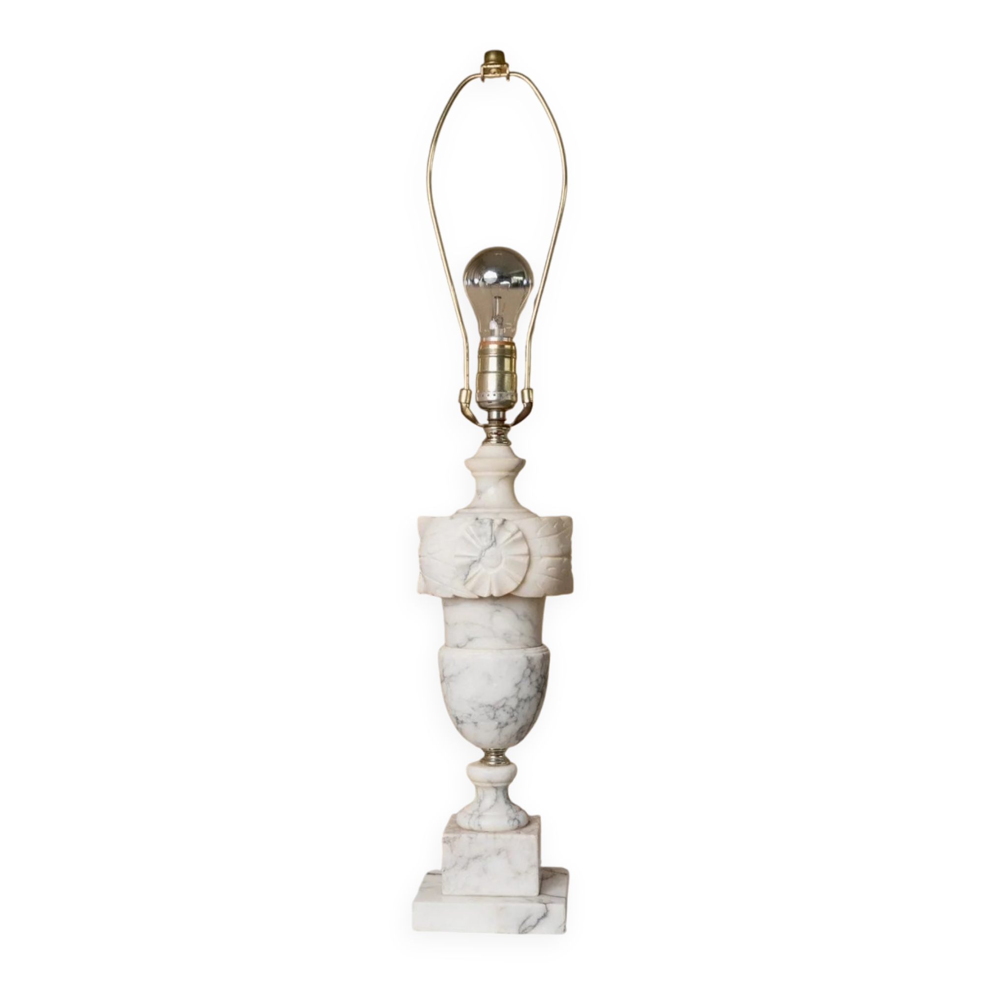 Vintage White Marble Table Lamp, Handmade Italian Modernist 1960s – Brass Accents