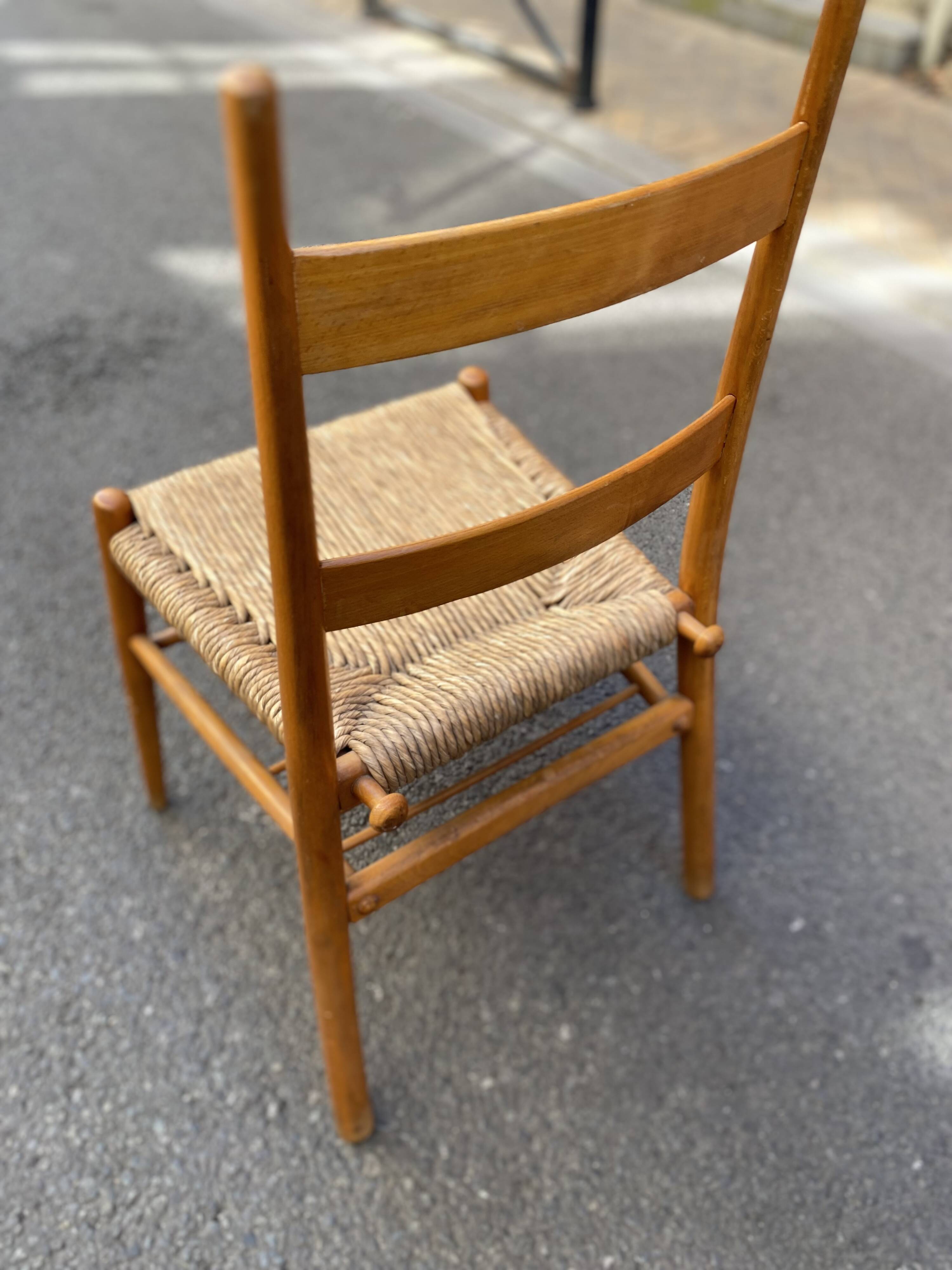 Wooden chair with straw seat - yngve ekström - sweden - circa 1960