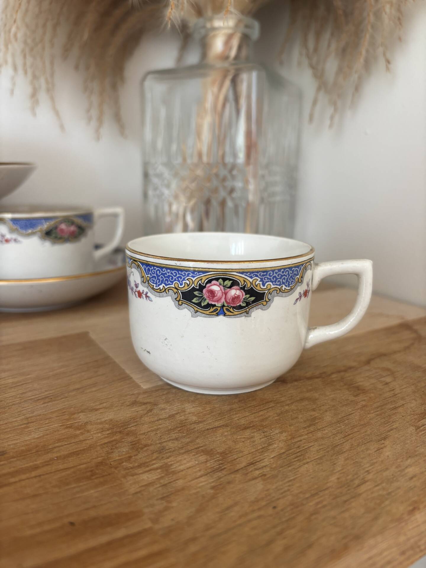 Set of 10 antique cups and saucers Digoin Sarreguemines