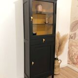 Vitrine vintage en bois massif, noir et jaune