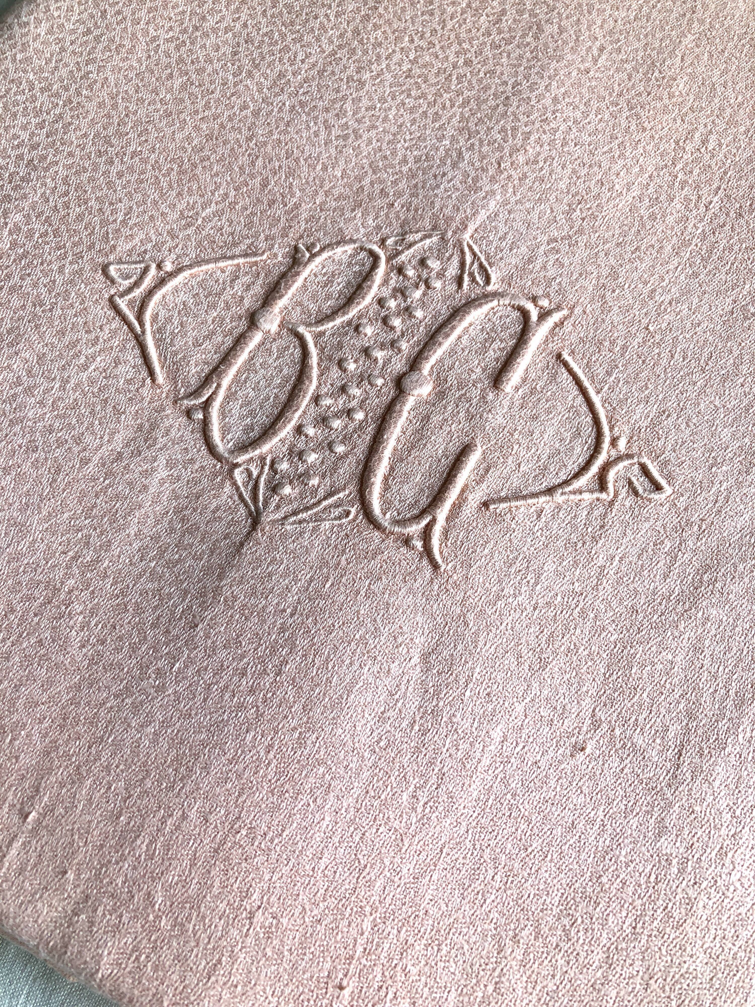 Old damsed tablecloth in linen and silk coral