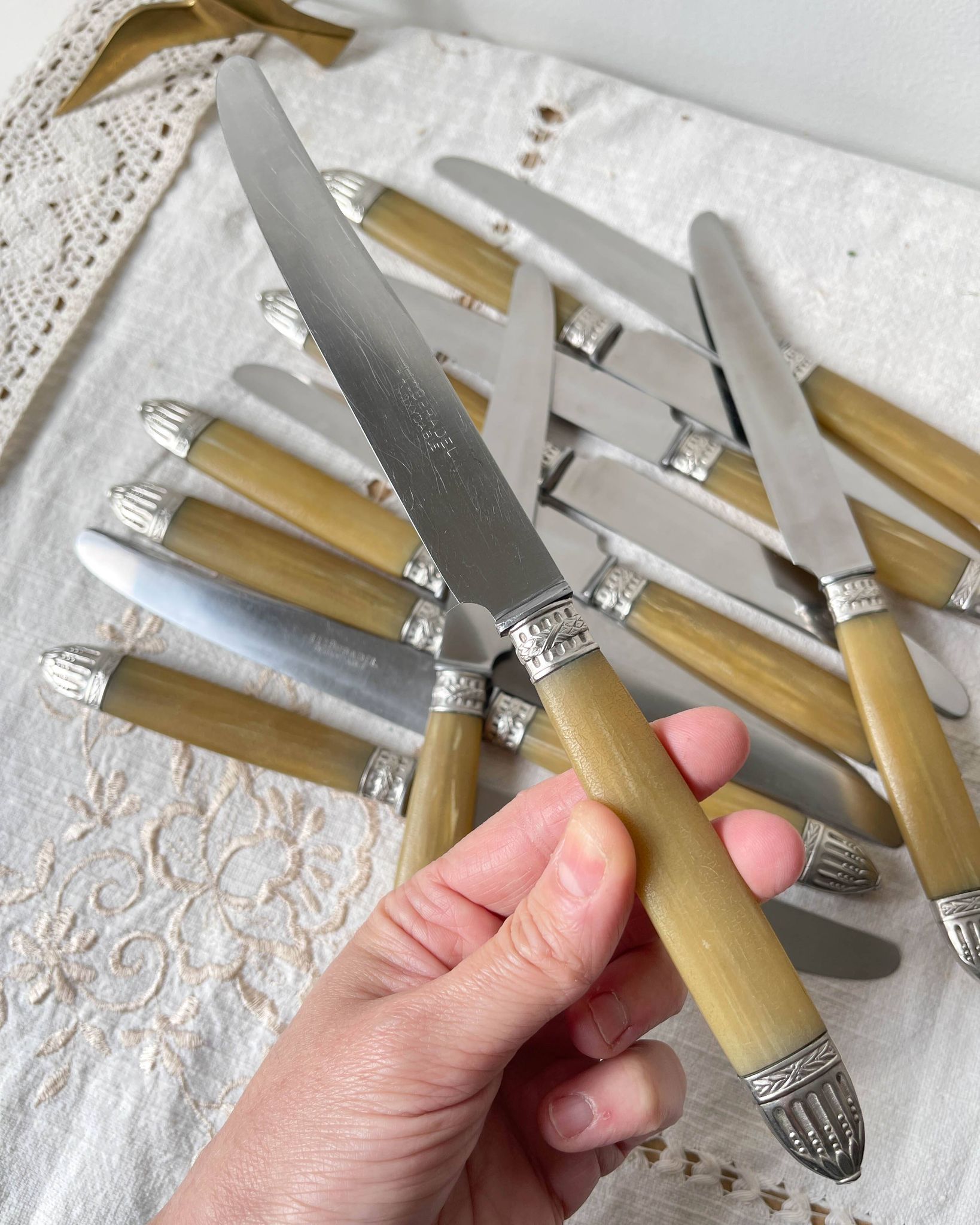 12 vintage Pradel stainless steel bakelite knives