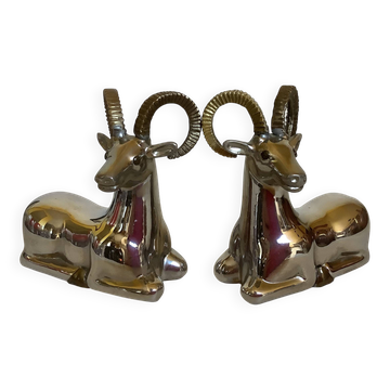 Pair of small zoomorphic mouflon bookends