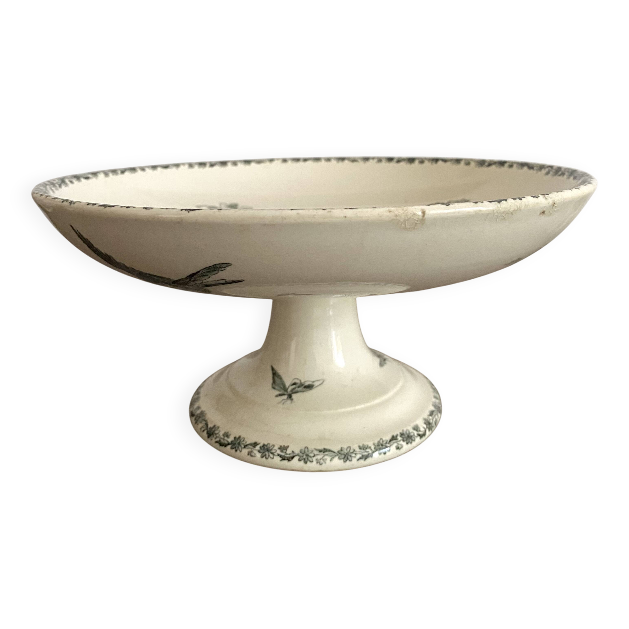 HB&Cie ironstone fruit bowl decorated with flowers, birds and butterflies