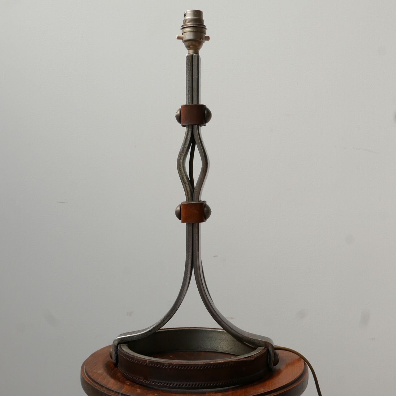 Mid-Century Leather and Iron Table Lamp by Jean-Pierre Ryckaert