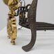 Pair of French Brass Firedogs and Wrought Iron Fireplace Grate, 20th Centur