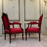 Pair of armchairs style louis xvi molding and carved period xixth
