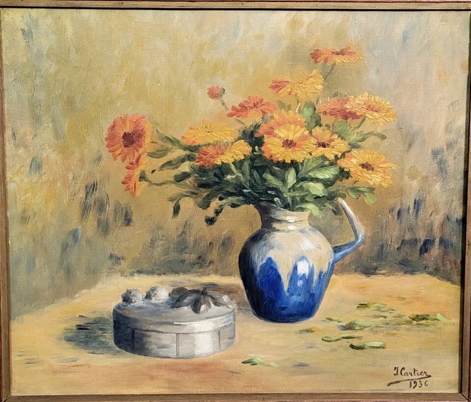 Jacques cartier 1936: oil on canvas, still life with flowers