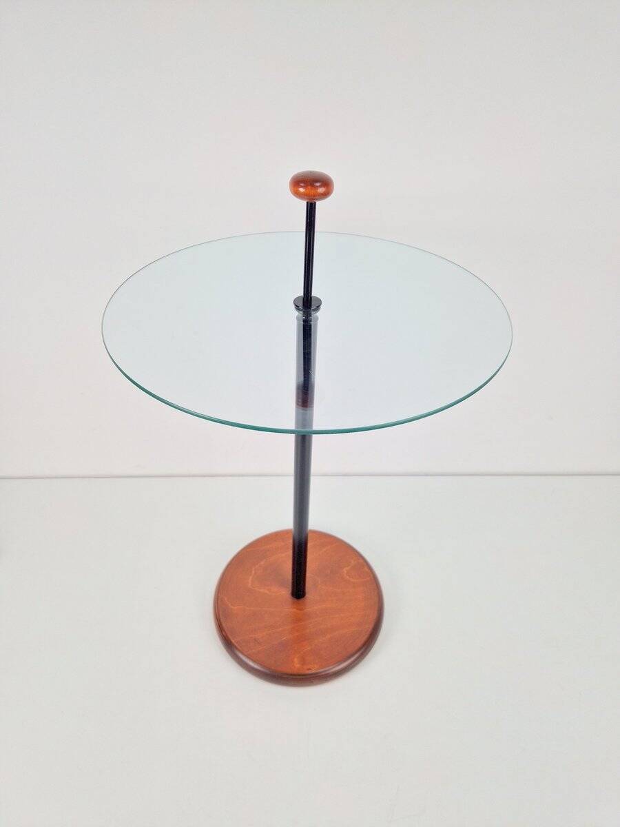 Postmodern Side Table with Ball Handle and Glass Top, 1980s