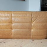 Camel brown leather Togo 2-seater sofa attributed to Michel Ducaroy for Ligne Roset