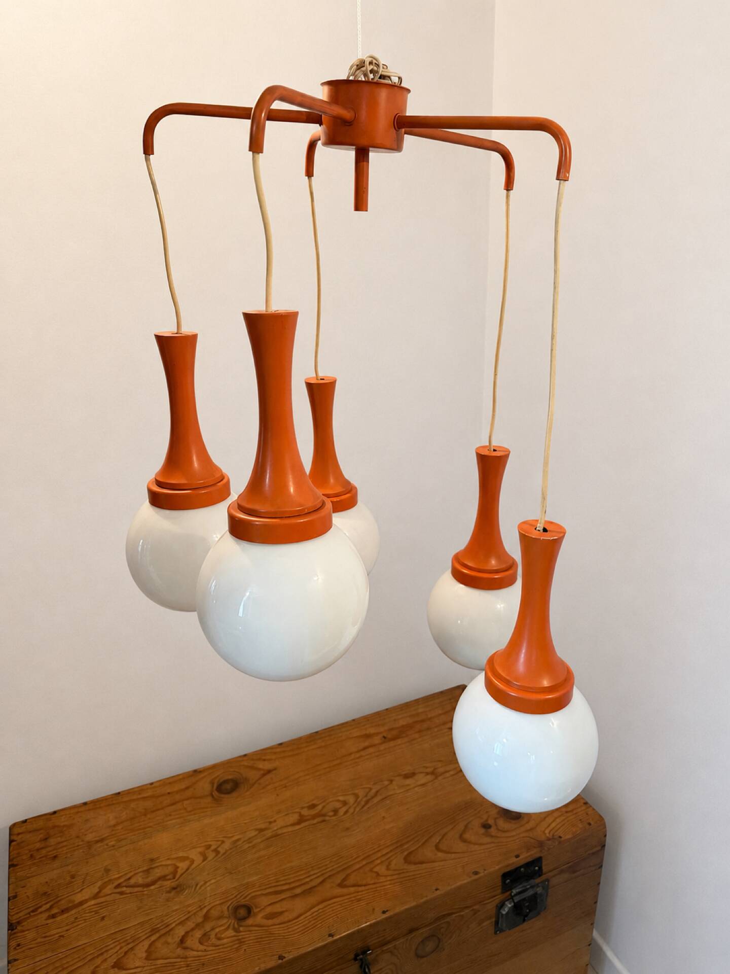 Suspension cascade design Space age orange vintage from the 70s.