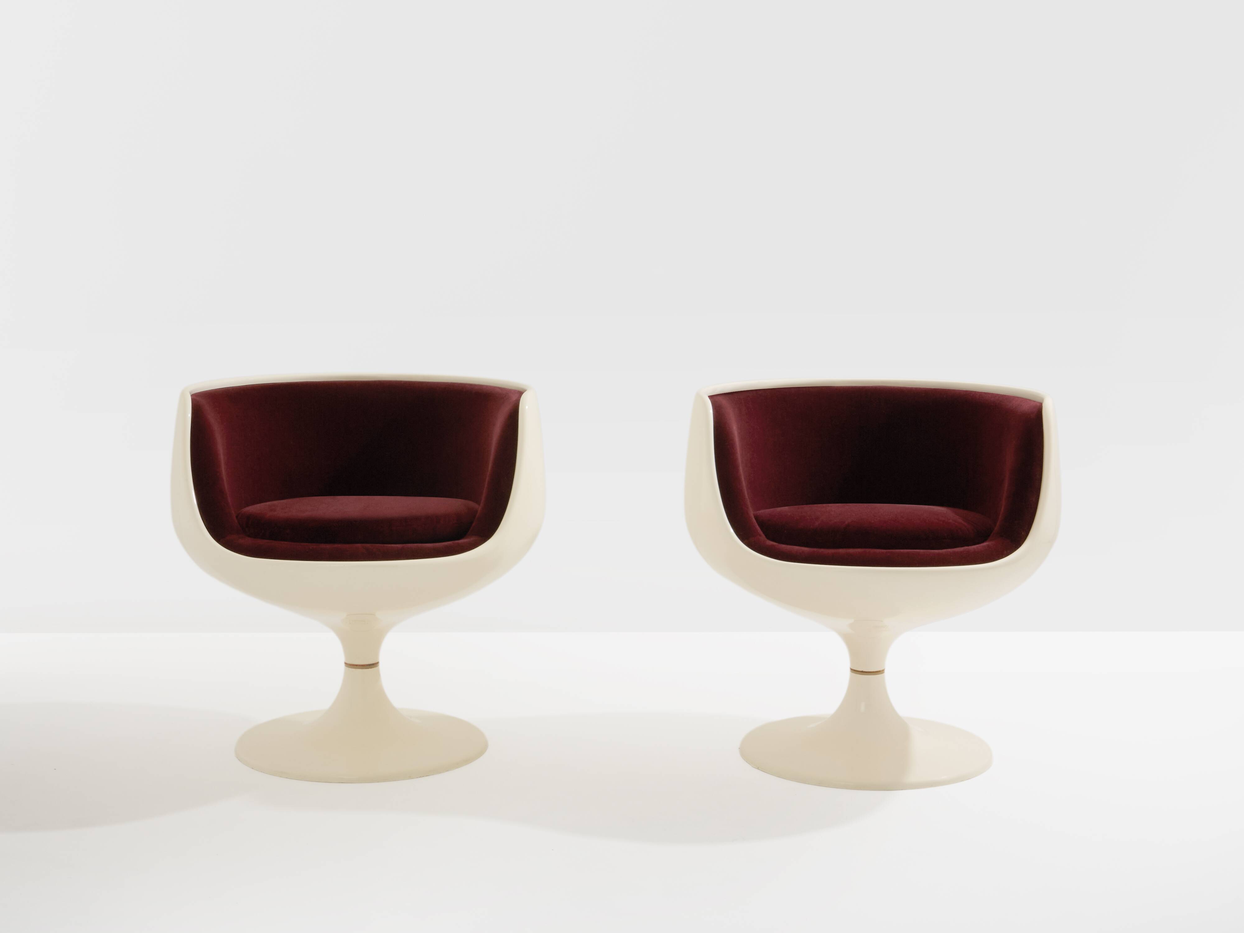Eero Aarnio pair of Cognac alpaca velvet chairs 1967