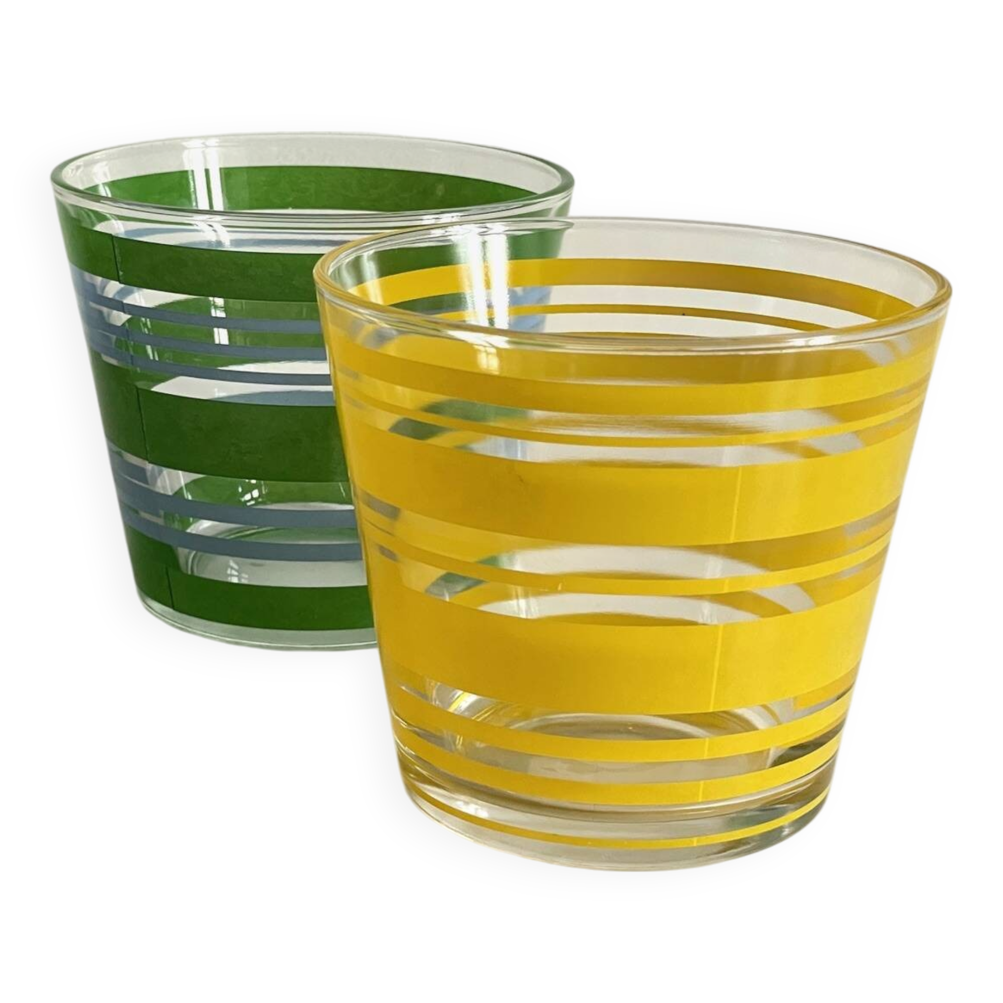 Pair of VINTAGE Silkscreened Glass Plant Pots