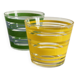 Pair of VINTAGE Silkscreened Glass Plant Pots
