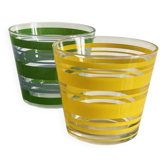 Paire de caches-pots en verre sérigraphié vintage
