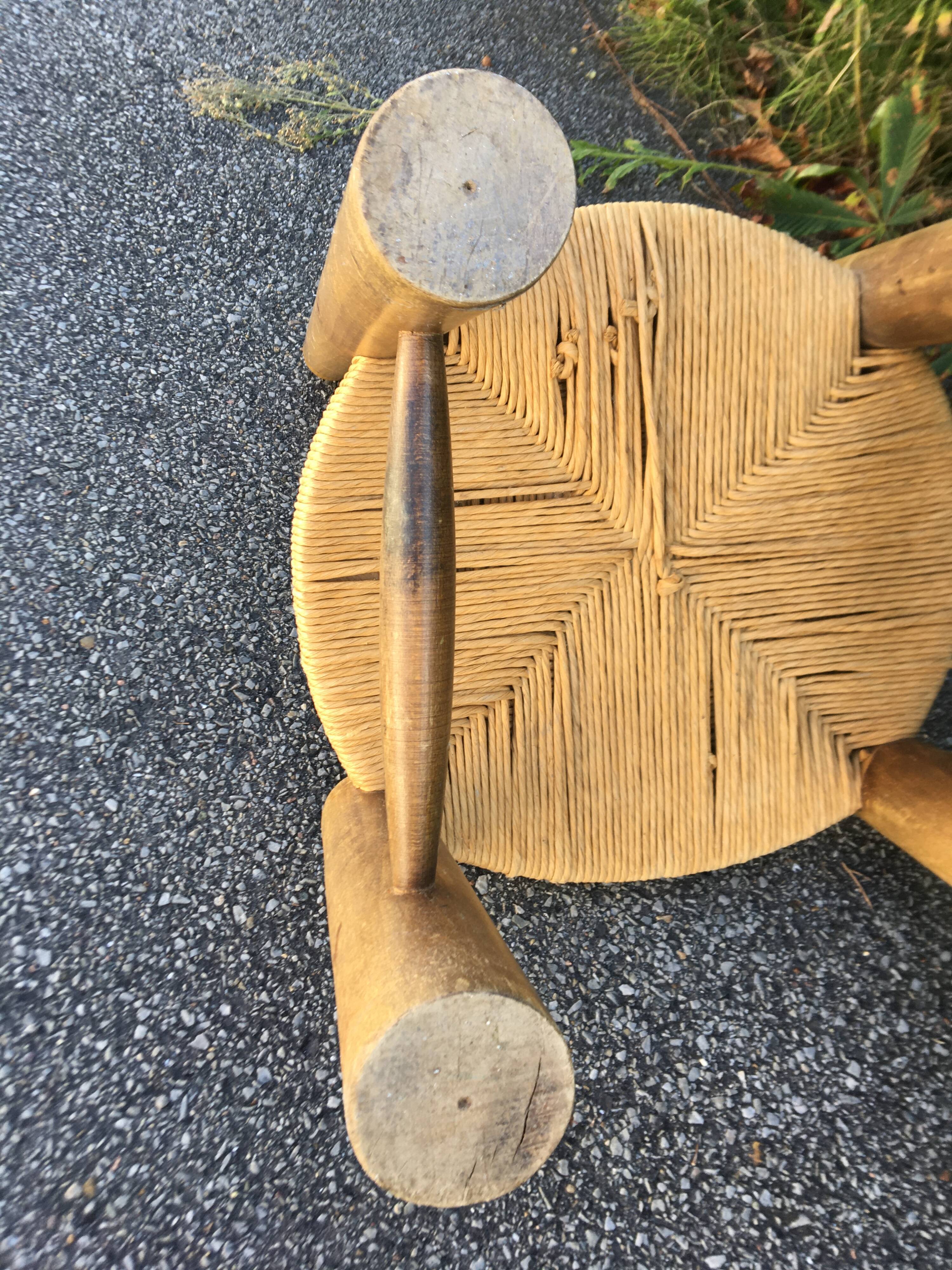 Low wooden chair and straw 50s