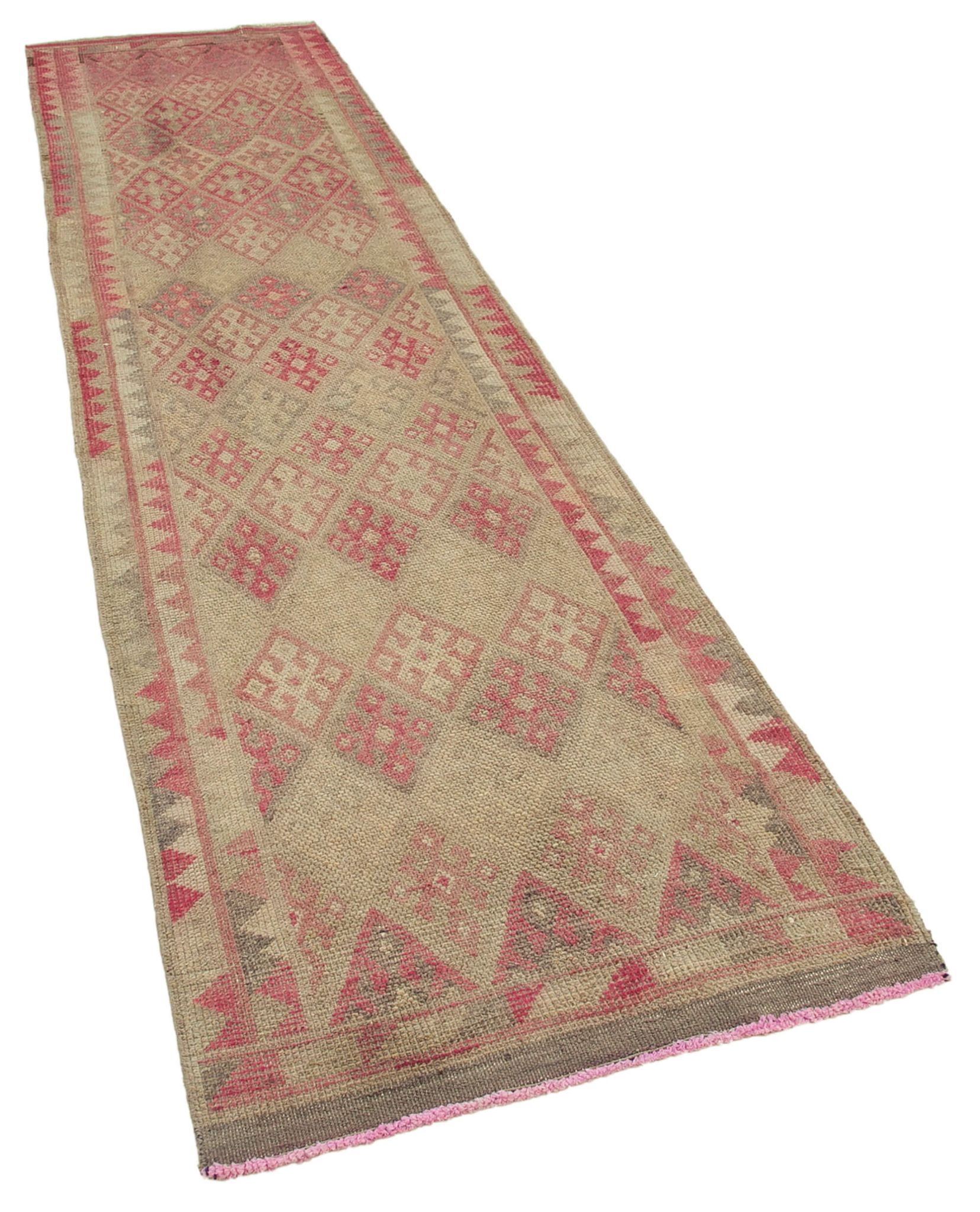Handmade unique oriental beige runner rug 86 cm x 348 cm