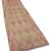 Handmade unique oriental beige runner rug 86 cm x 348 cm