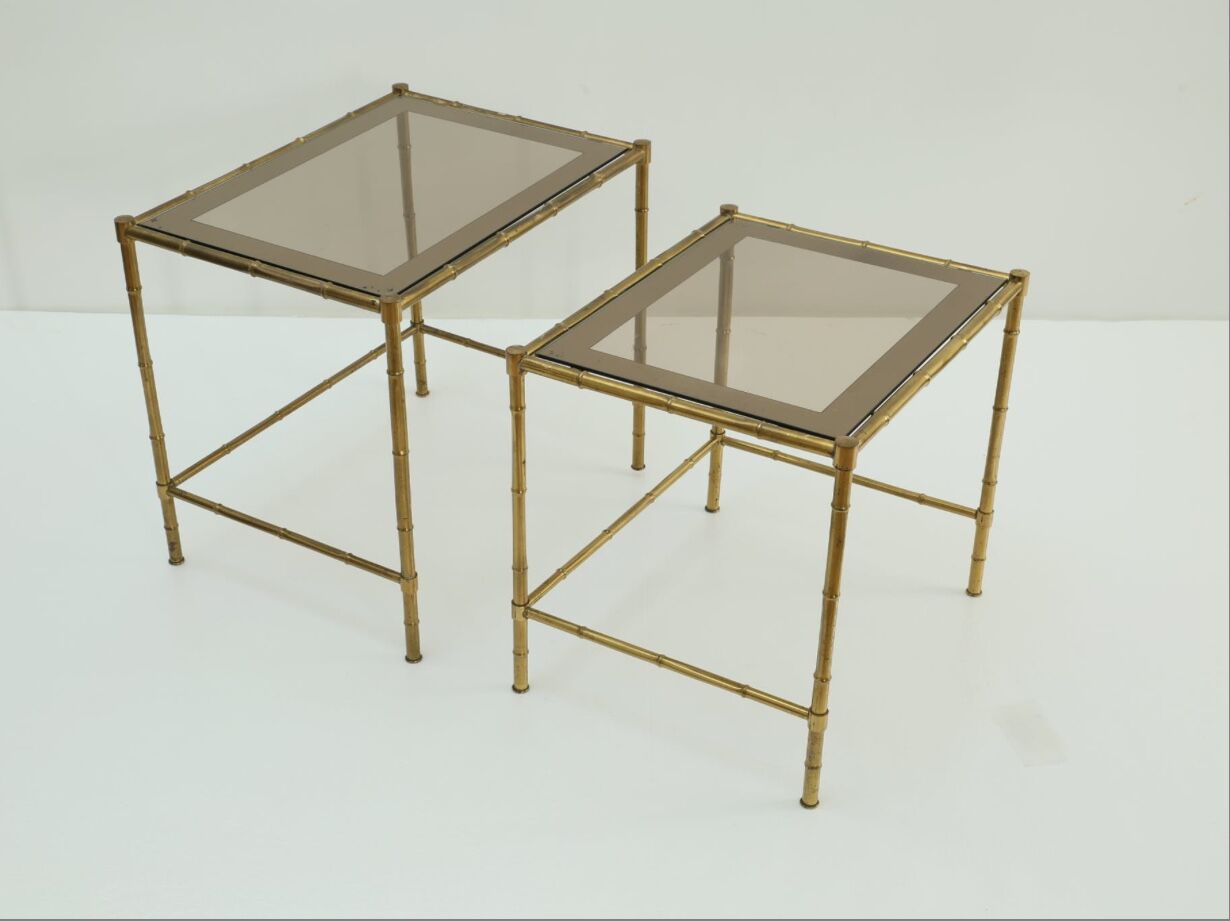 Brass and smoked glass tables