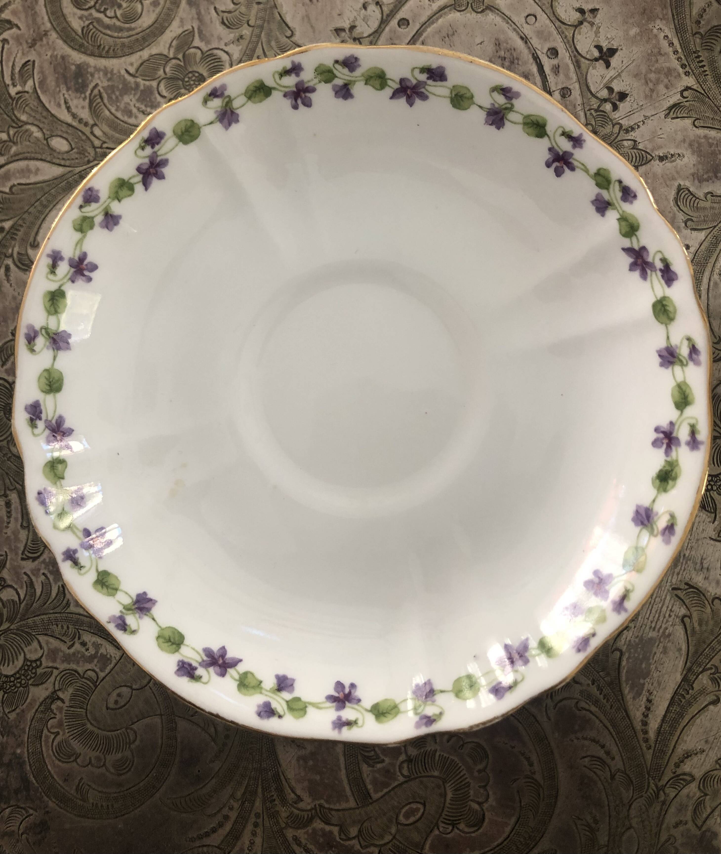 Duo of cup and saucer adderleys england bone china purple décor