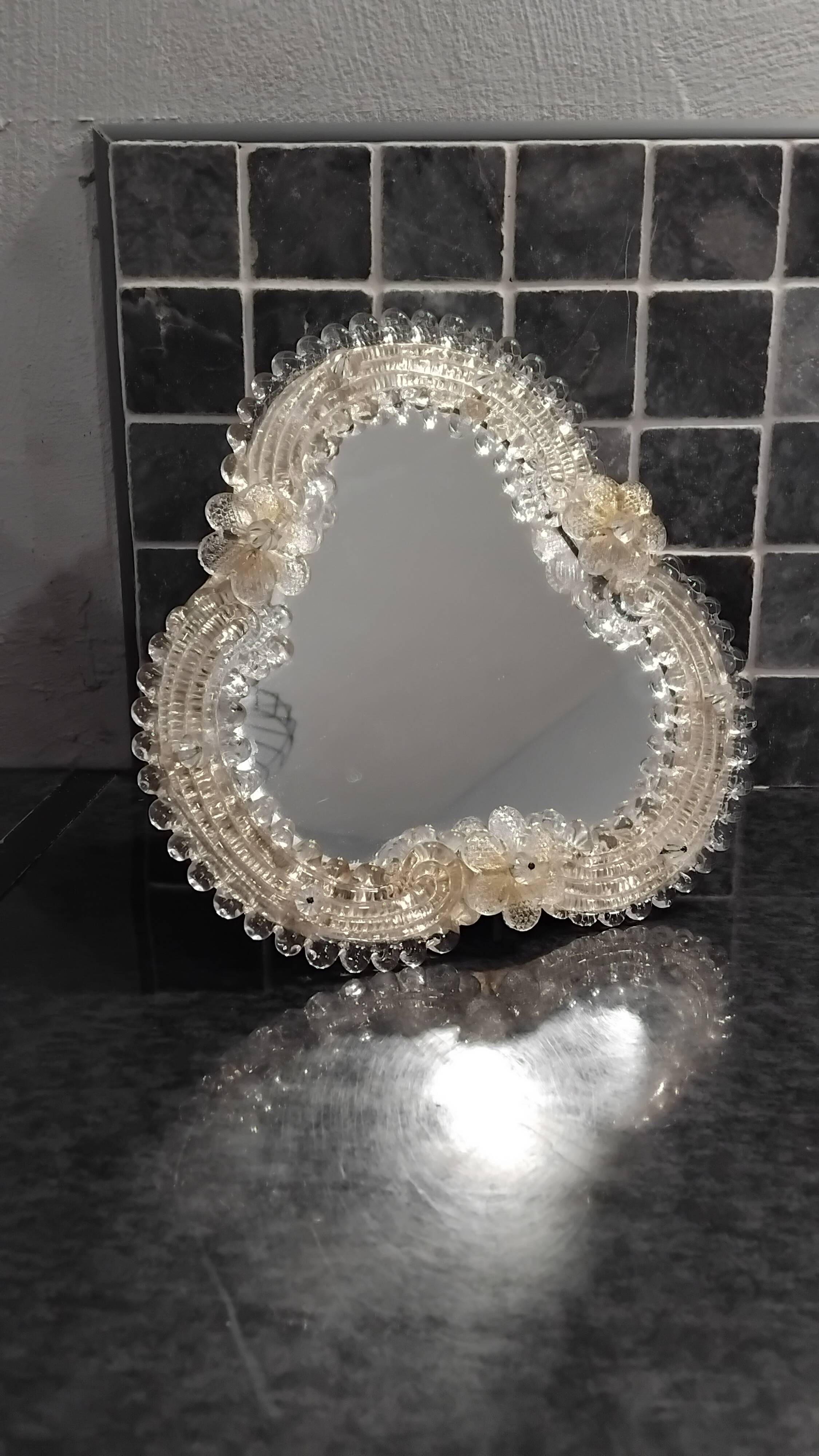 Vintage tabletop mirror, venetian murano glass