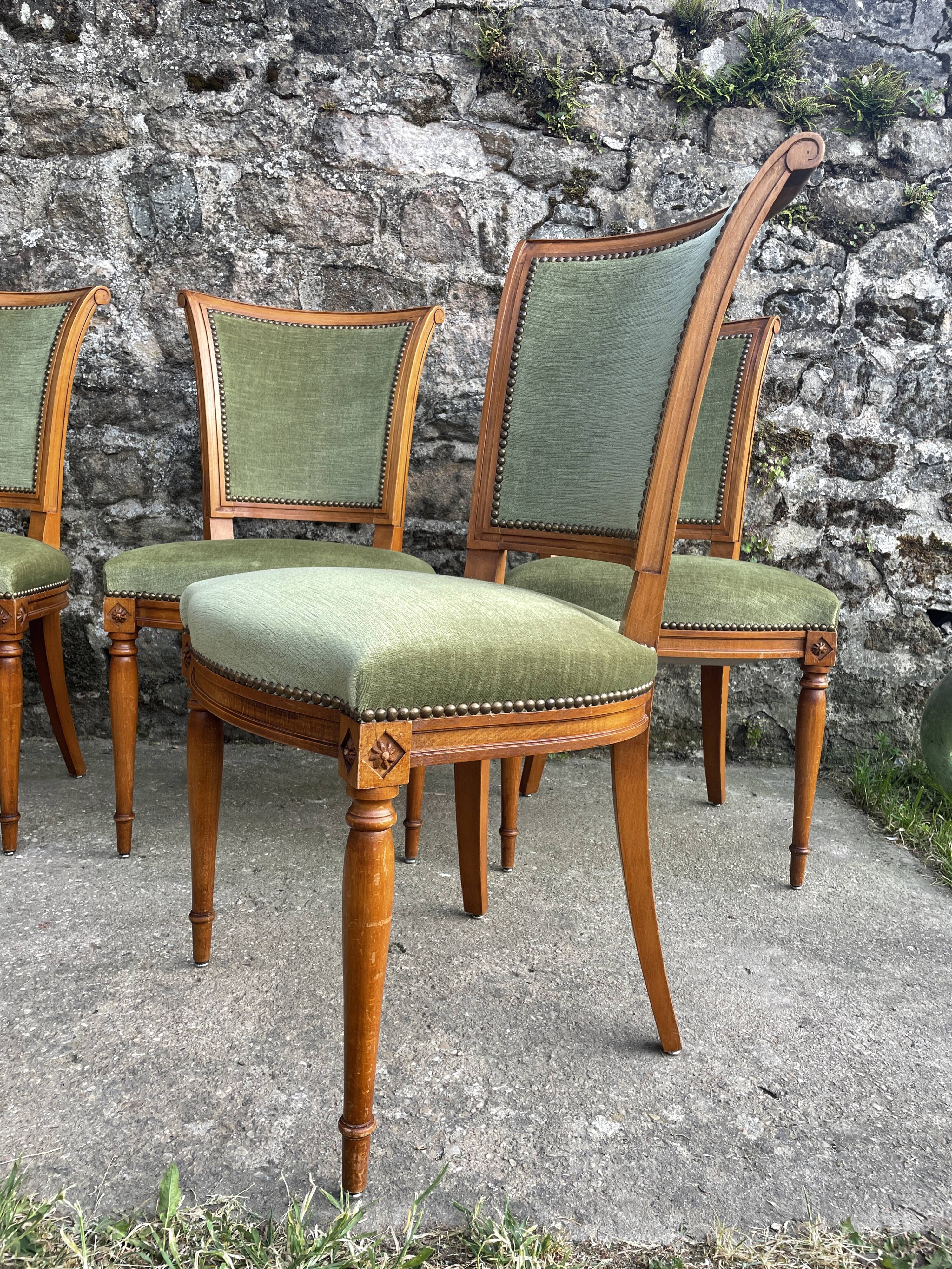 Set de 6 chaises Directoire en velours vert amande
