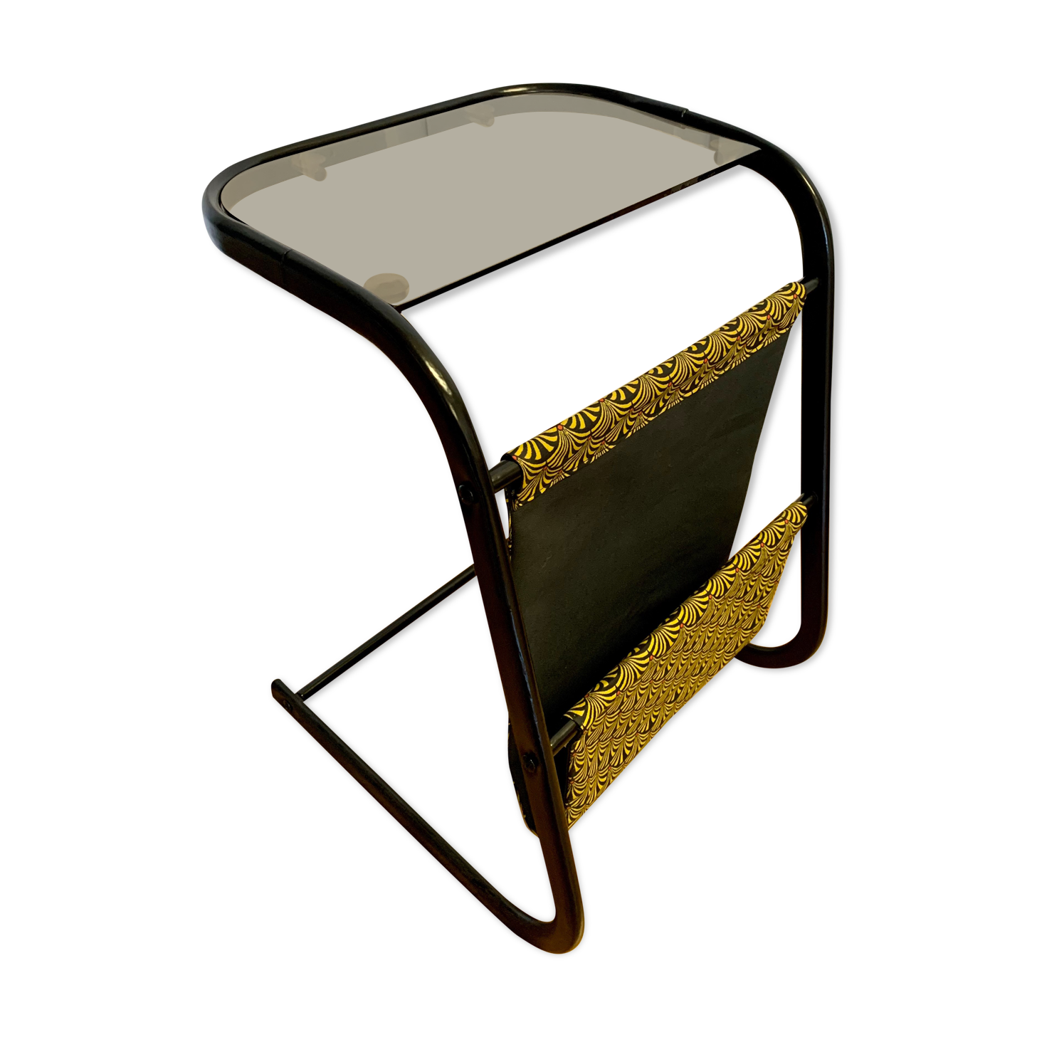 Piece of sofa smoked glass and fabric 70s