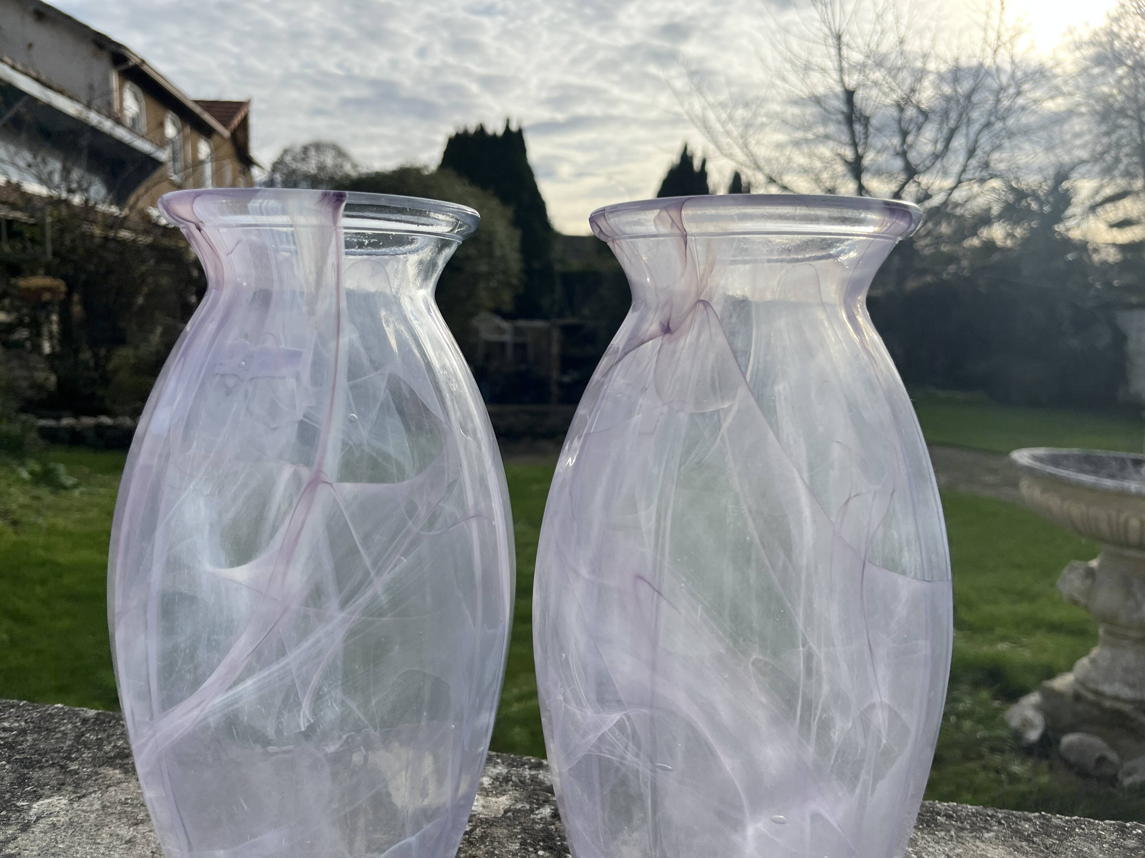 Pair of Blown Glass Soliflore Vases – Purple Marbled Effect (Spat