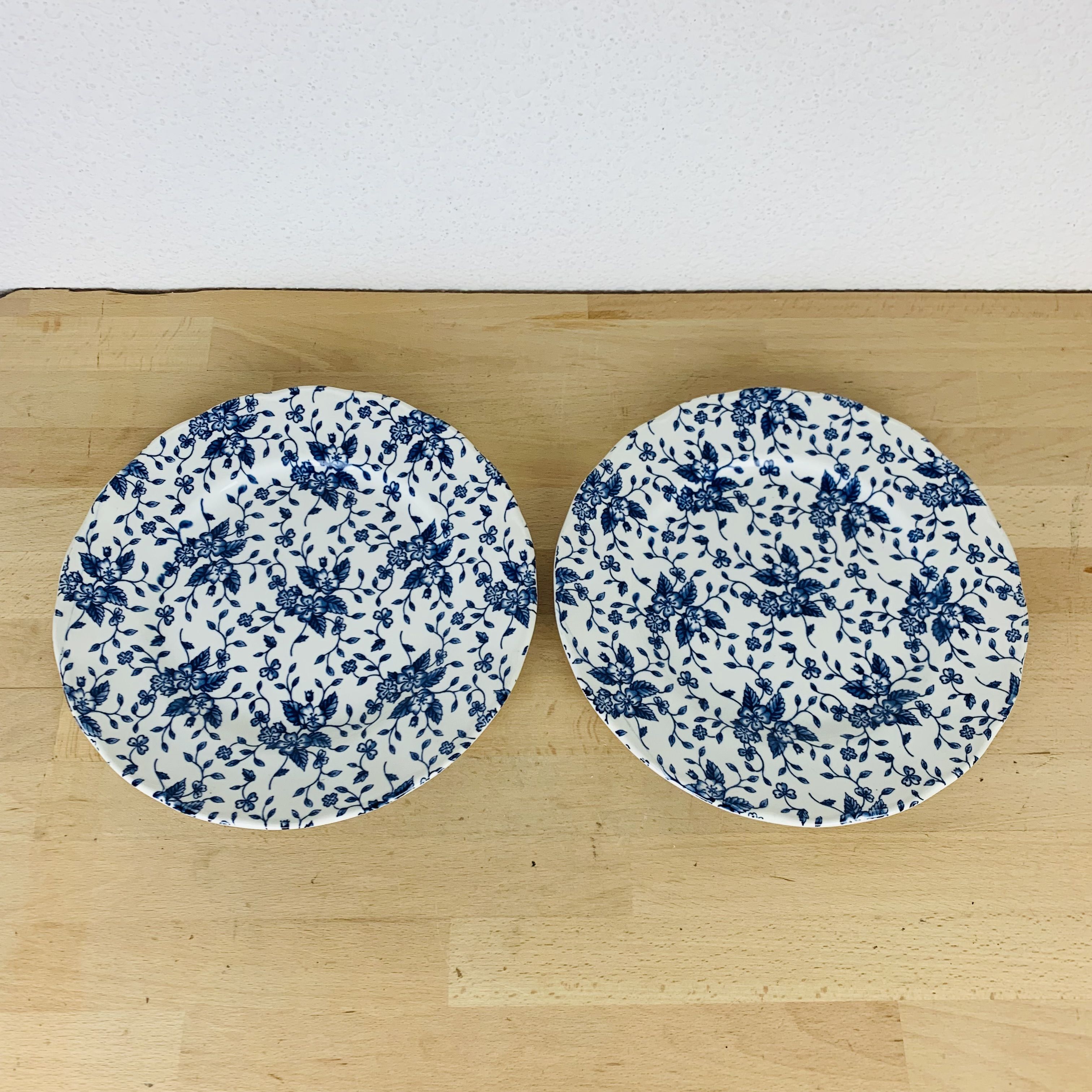 2 English plates blue flowers Royal Tudor Country style bouquet