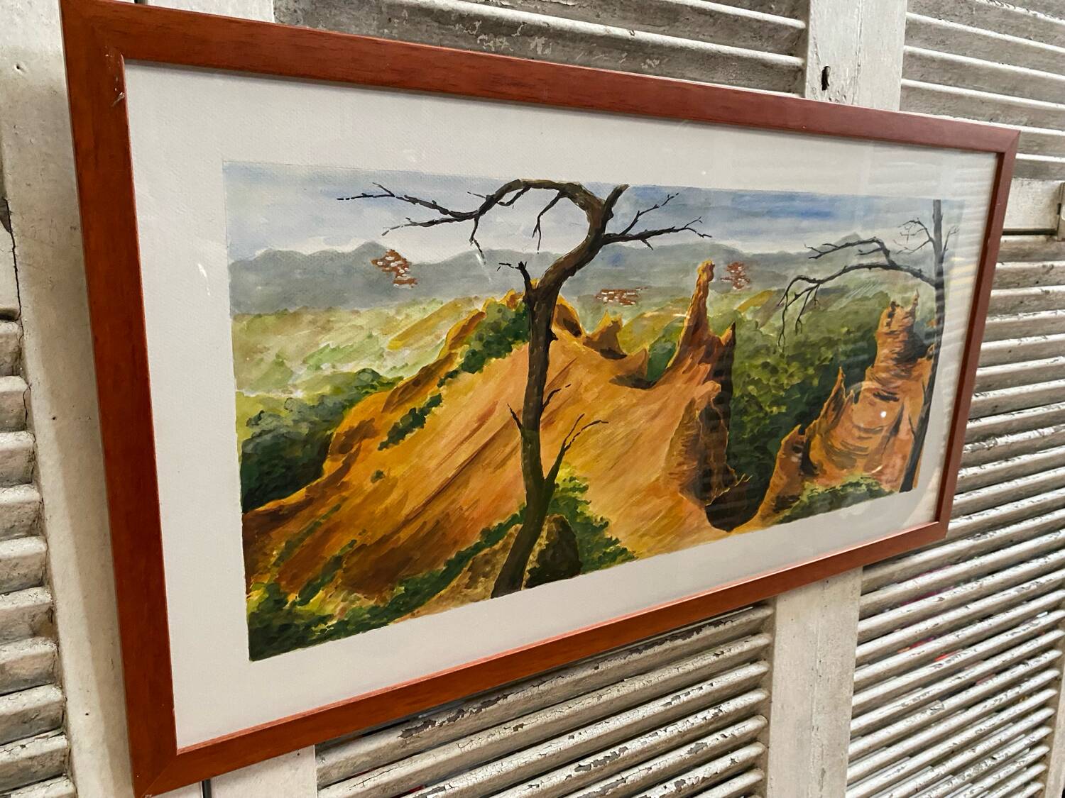 Old painting jean laville st germain roussillon + wooden frame