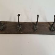 Wooden school coat rack with cast iron hooks