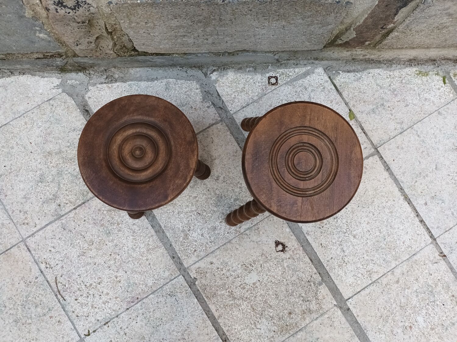 Pair of brutalist tripod stool