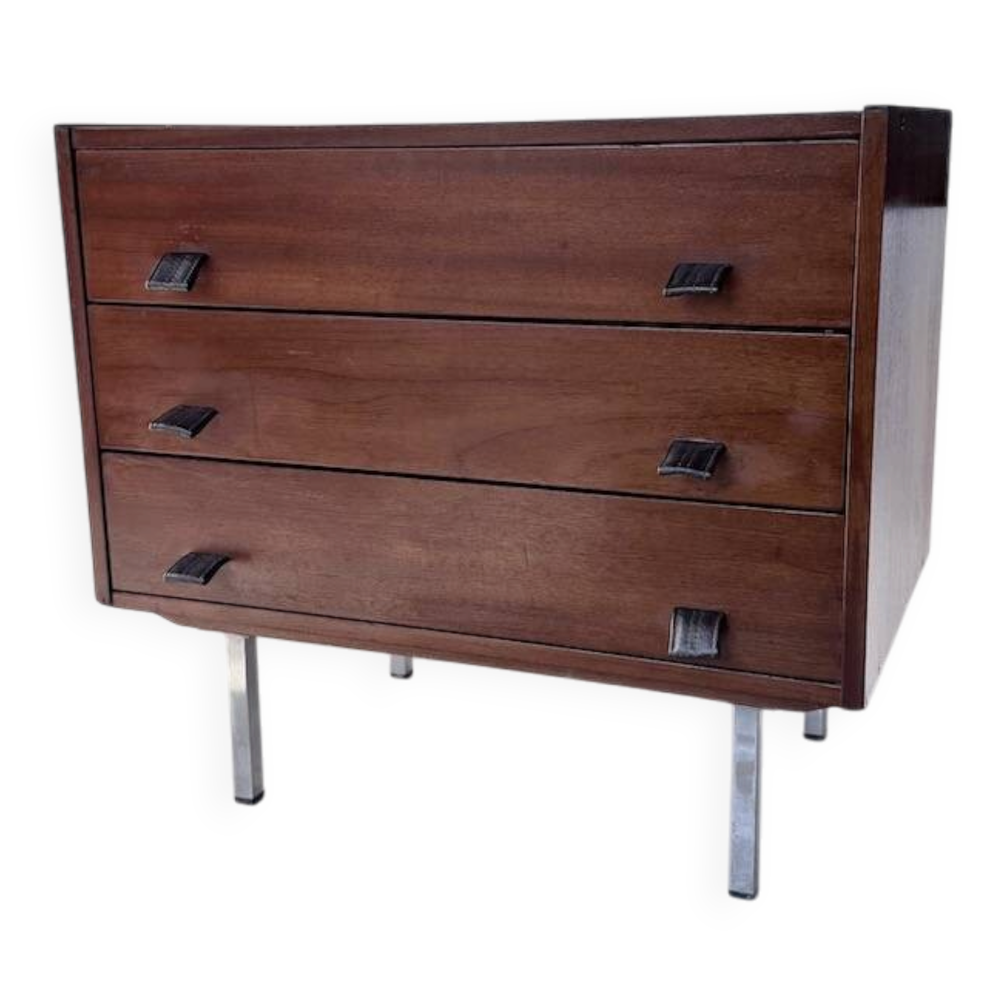 Commode teck poignées cuir 1960