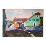 Old painting, urban landscape, signed and dated 80