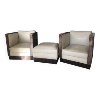 Ensemble fauteuils et pouf Art Déco