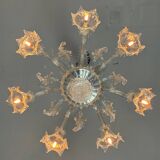 Lustre vénitien en verre de Murano incolore, 7 bras de lumière vers 1930