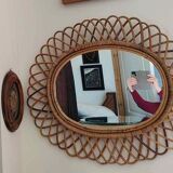 Oval mirror in rattan and bamboo