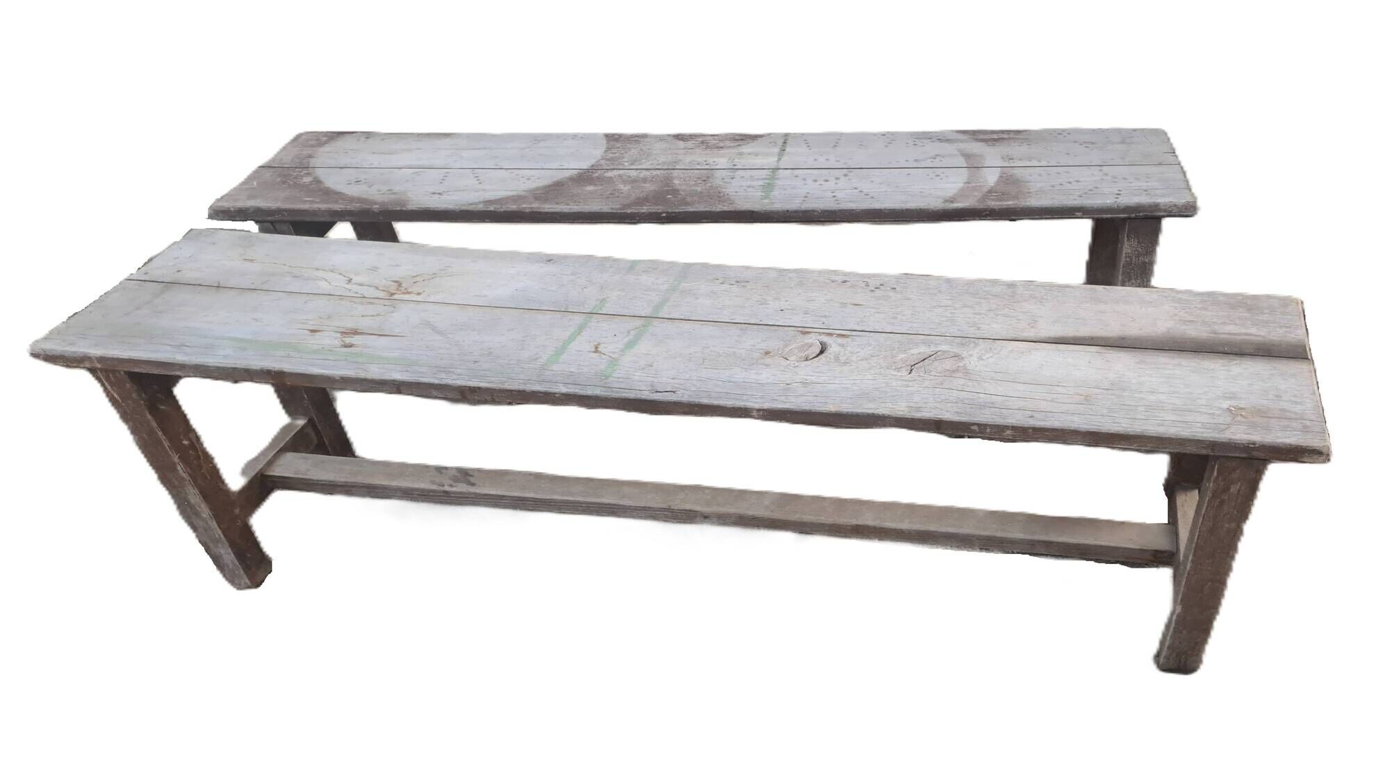 Pair of solid raw wood benches XIX