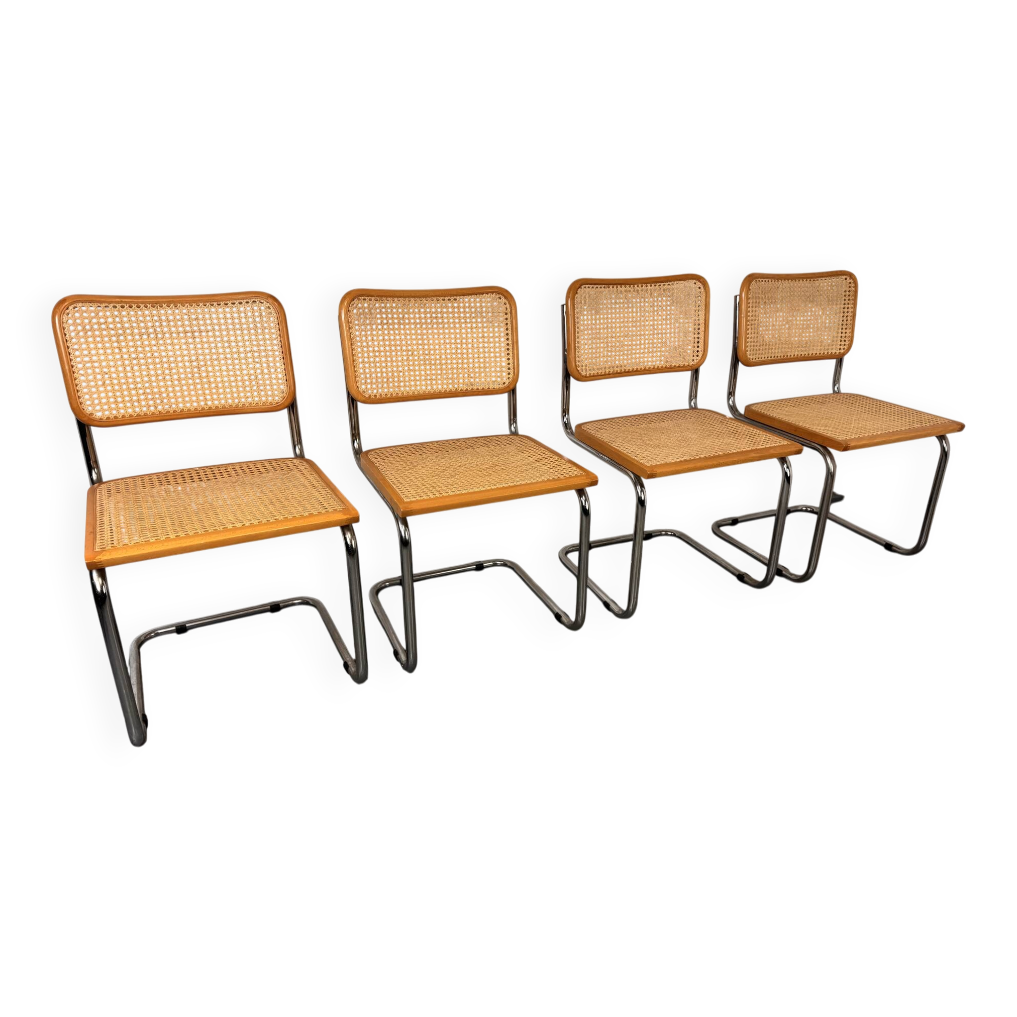 Set of 4 vintage Cesca S32 dining chairs by Marcel Breuer, 1990s